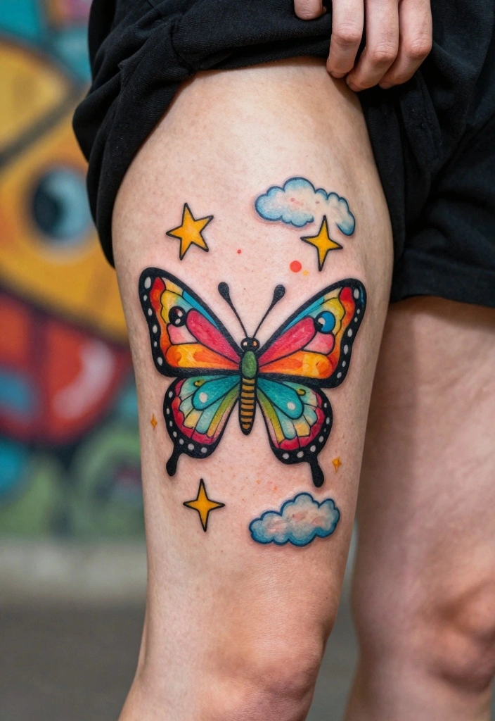 15 Butterfly Leg Tattoo Ideas Flowing Elegant and Stylish - 13. Whimsical Butterfly Tattoo 1