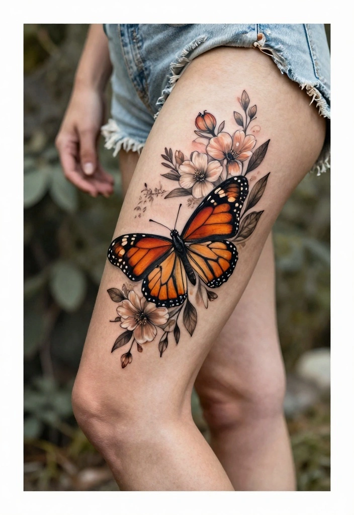 15 Butterfly Leg Tattoo Ideas Flowing Elegant and Stylish - 8. Monarch Butterfly Tattoo 1