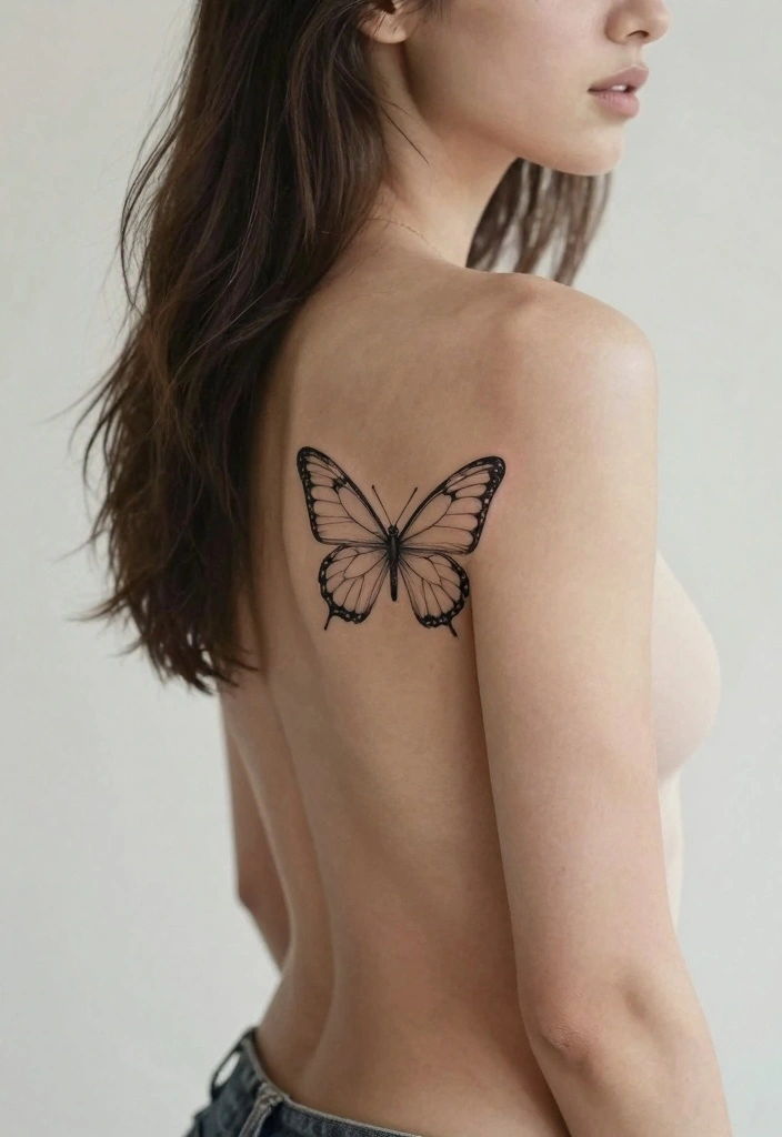 15 Butterfly Spine Tattoo Ideas: Delicate Vertical Designs - 1. Minimalist Butterfly Outline 1
