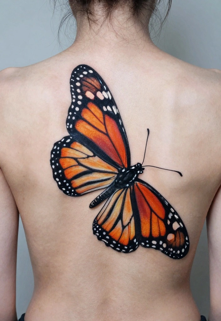 15 Butterfly Spine Tattoo Ideas: Delicate Vertical Designs - 11. Monarch Butterfly 1