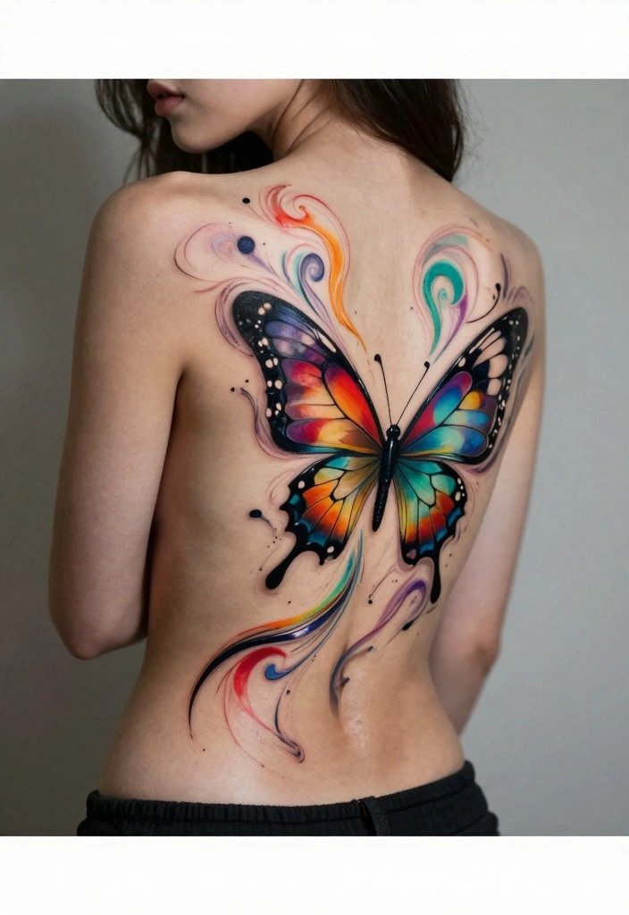 15 Butterfly Spine Tattoo Ideas: Delicate Vertical Designs - 14. Abstract Butterfly 1