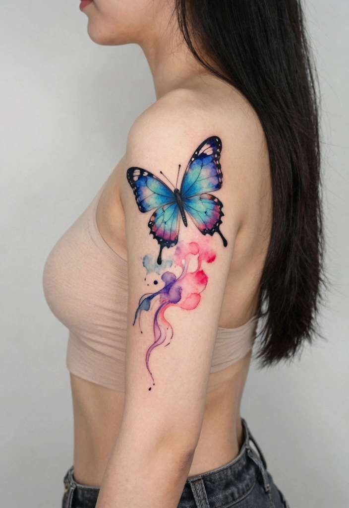 15 Butterfly Spine Tattoo Ideas: Delicate Vertical Designs - 2. Watercolor Butterfly 1