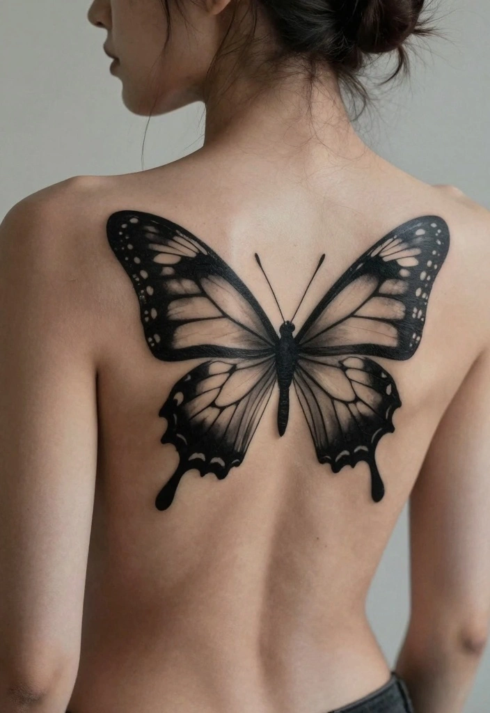 15 Butterfly Spine Tattoo Ideas: Delicate Vertical Designs - 9. Butterfly Silhouette 1