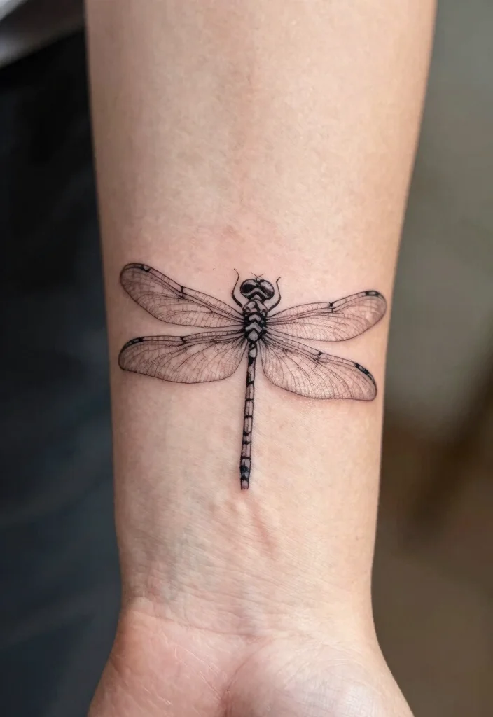 15 Dragonfly Tattoo Design Ideas: Light, Symbolic, and Delicate - 1. Single Line Dragonfly 1