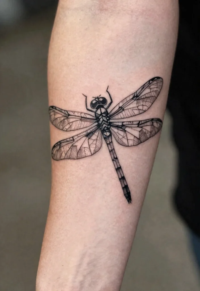 15 Dragonfly Tattoo Design Ideas: Light, Symbolic, and Delicate - 3. Geometric Dragonfly 1