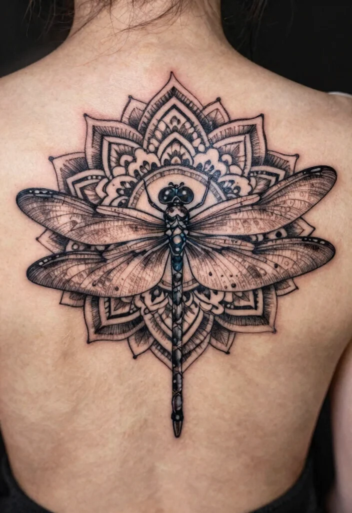 15 Dragonfly Tattoo Design Ideas: Light, Symbolic, and Delicate - 7. Mandala Dragonfly 1