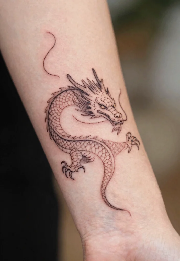 15 Fine Line Dragon Tattoo Ideas: Minimal, Elegant, and Modern - 1. The Serene Dragon 1
