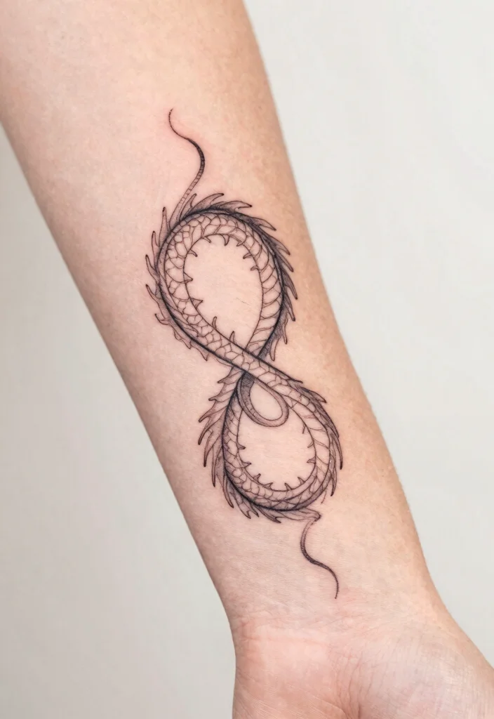 15 Fine Line Dragon Tattoo Ideas: Minimal, Elegant, and Modern - 11. Dragon and Infinity Symbol 1