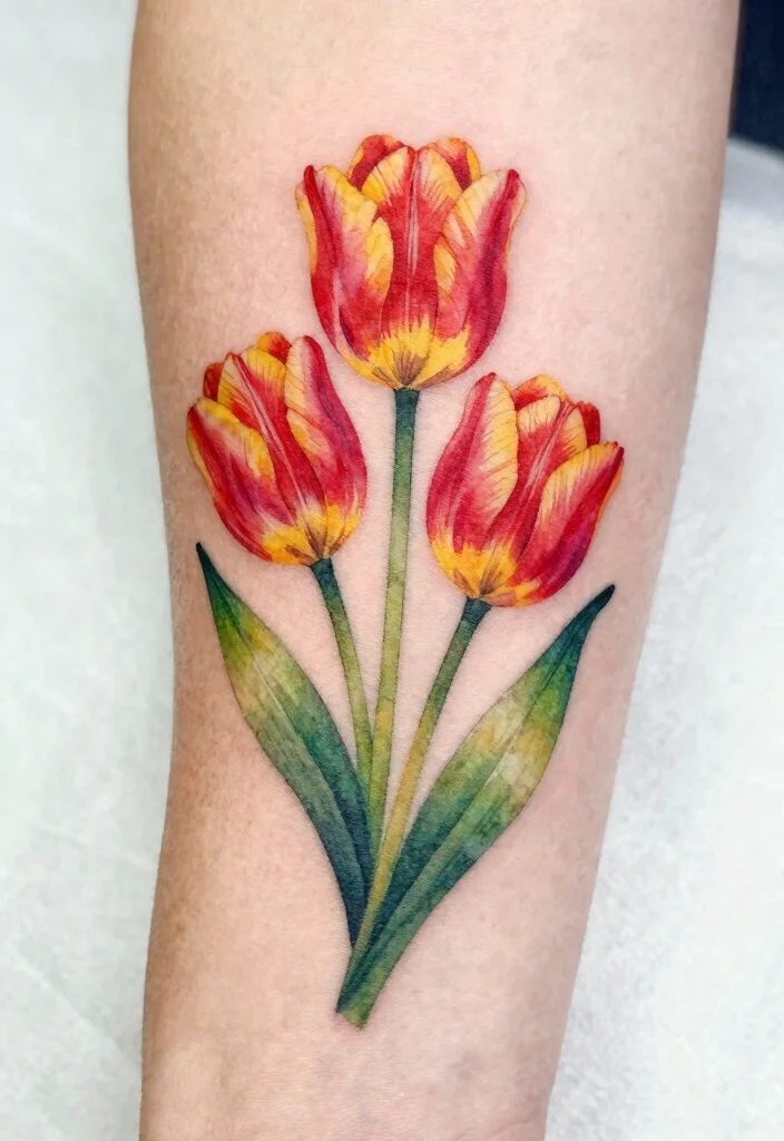 15 Flower Tattoo Drawings Ideas Creative and Inspiring - 12. Blooming Tulips 1