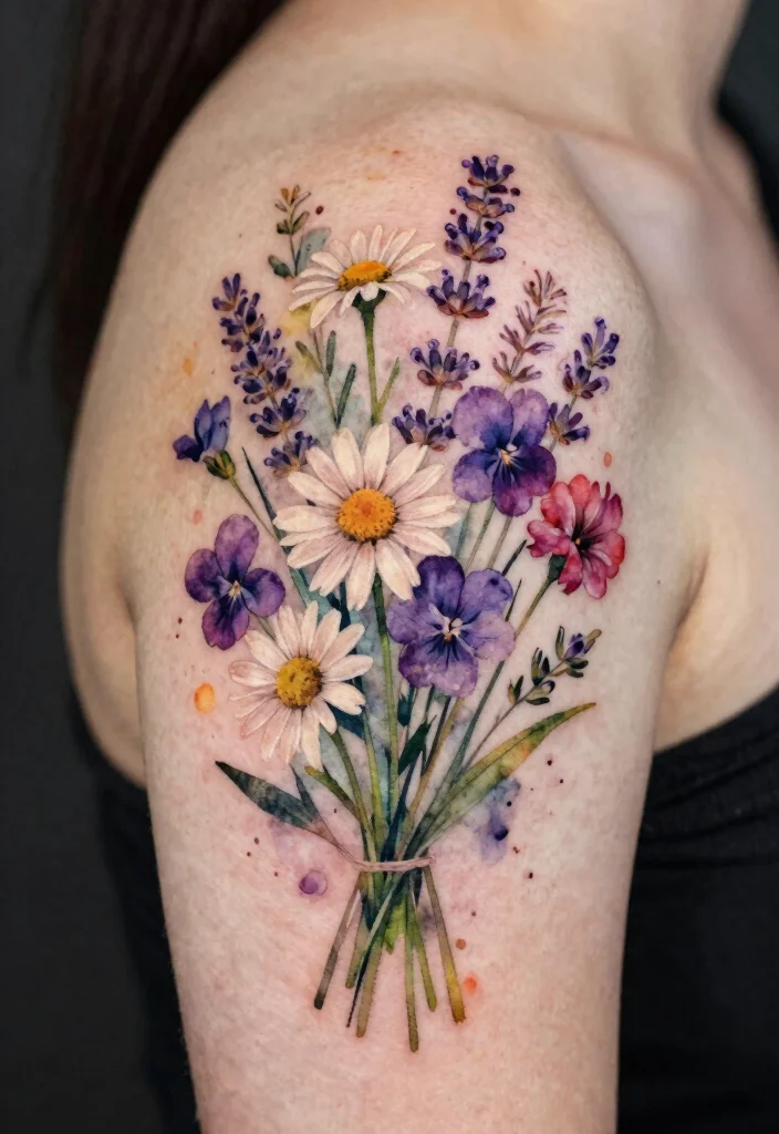 15 Flower Tattoo Drawings Ideas Creative and Inspiring - 4. Wildflower Bouquet 1