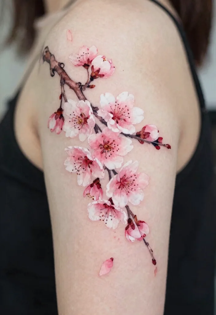 15 Flower Tattoo Drawings Ideas Creative and Inspiring - 7. Vibrant Cherry Blossoms 1