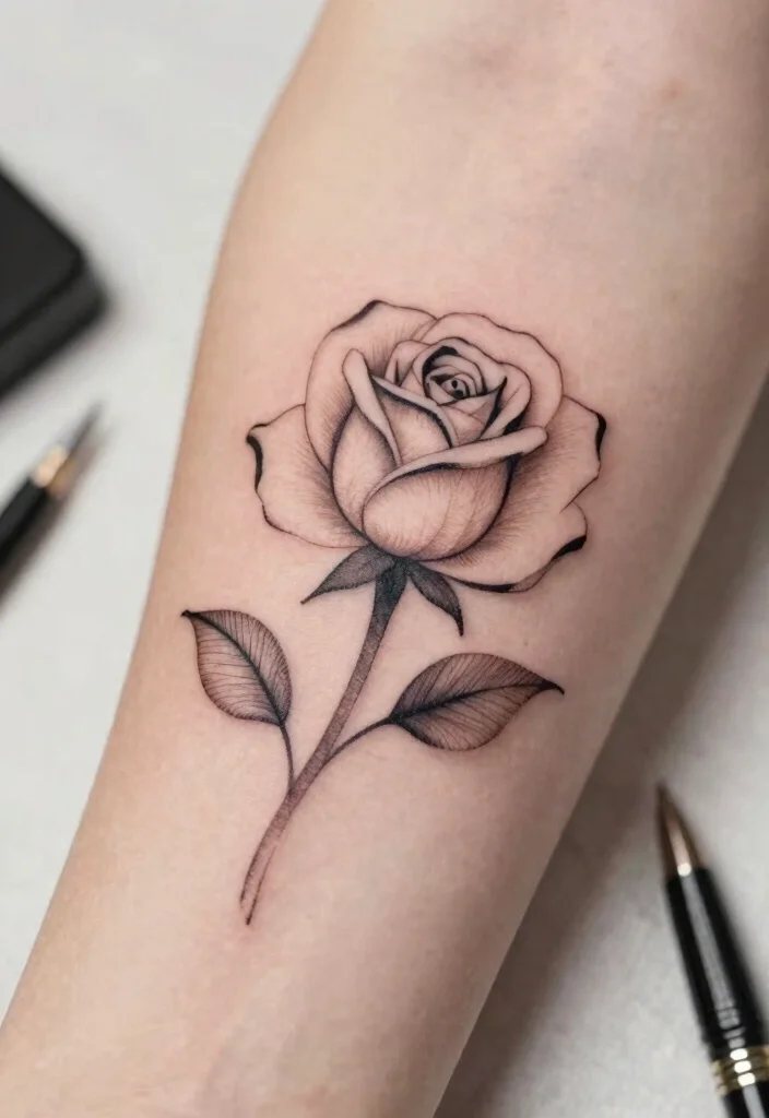 15 Flower Tattoo Stencil Ideas: Clean, Simple, and Creative - 1. Elegant Rose Outline 1