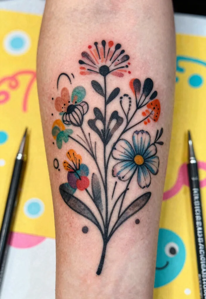 15 Flower Tattoo Stencil Ideas: Clean, Simple, and Creative - 10. Freestyle Floral Doodle 1