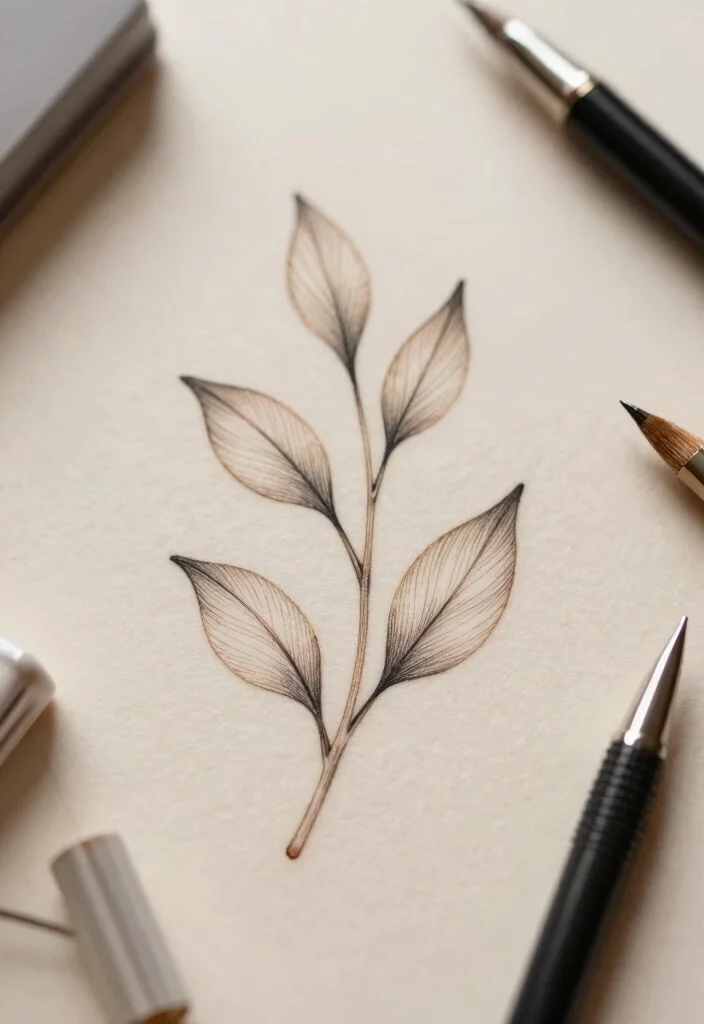 15 Flower Tattoo Stencil Ideas: Clean, Simple, and Creative - 11. Leafy Stem Design 1