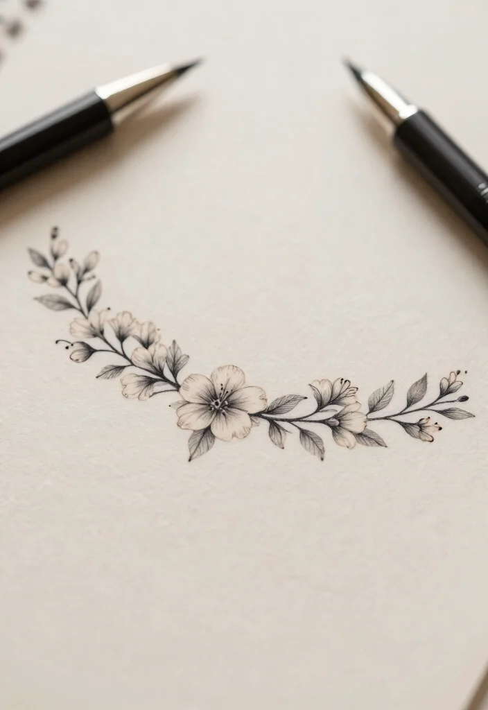 15 Flower Tattoo Stencil Ideas: Clean, Simple, and Creative - 13. Delicate Floral Band 1