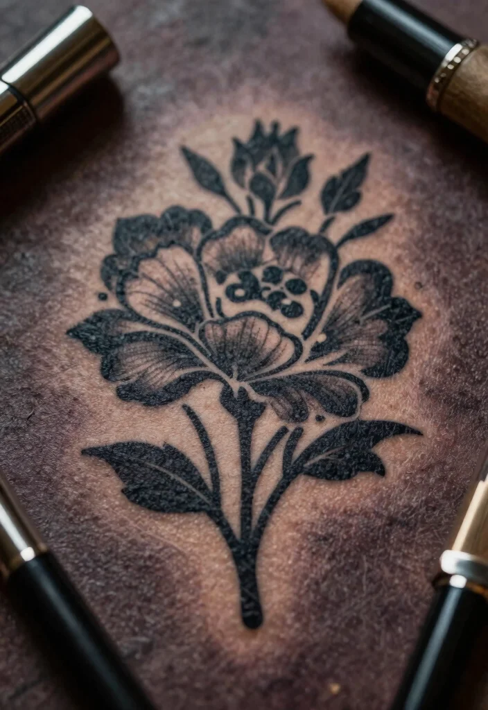 15 Flower Tattoo Stencil Ideas: Clean, Simple, and Creative - 14. Vintage Floral Silhouette 1