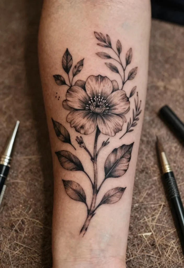 15 Flower Tattoo Stencil Ideas: Clean, Simple, and Creative - 15. Nature's Embrace 1