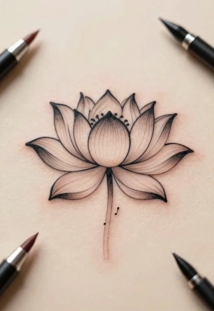 15 Flower Tattoo Stencil Ideas: Clean, Simple, and Creative - 3. Simplistic Lotus Design 1
