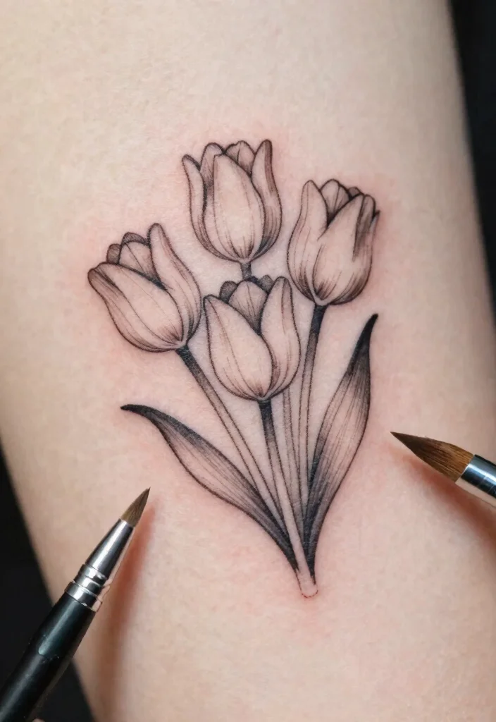 15 Flower Tattoo Stencil Ideas: Clean, Simple, and Creative - 4. Tiny Tulip Trio 1