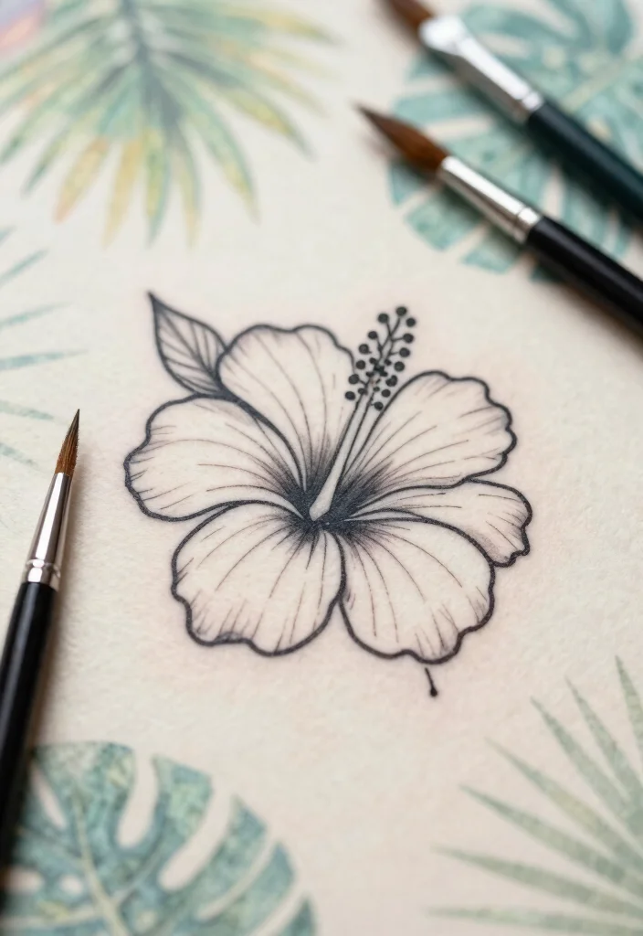 15 Flower Tattoo Stencil Ideas: Clean, Simple, and Creative - 6. Minimalist Hibiscus 1