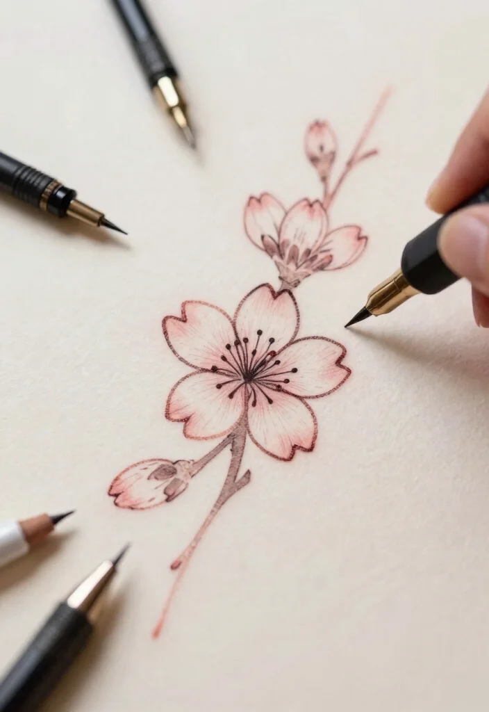 15 Flower Tattoo Stencil Ideas: Clean, Simple, and Creative - 9. Simple Cherry Blossom 1