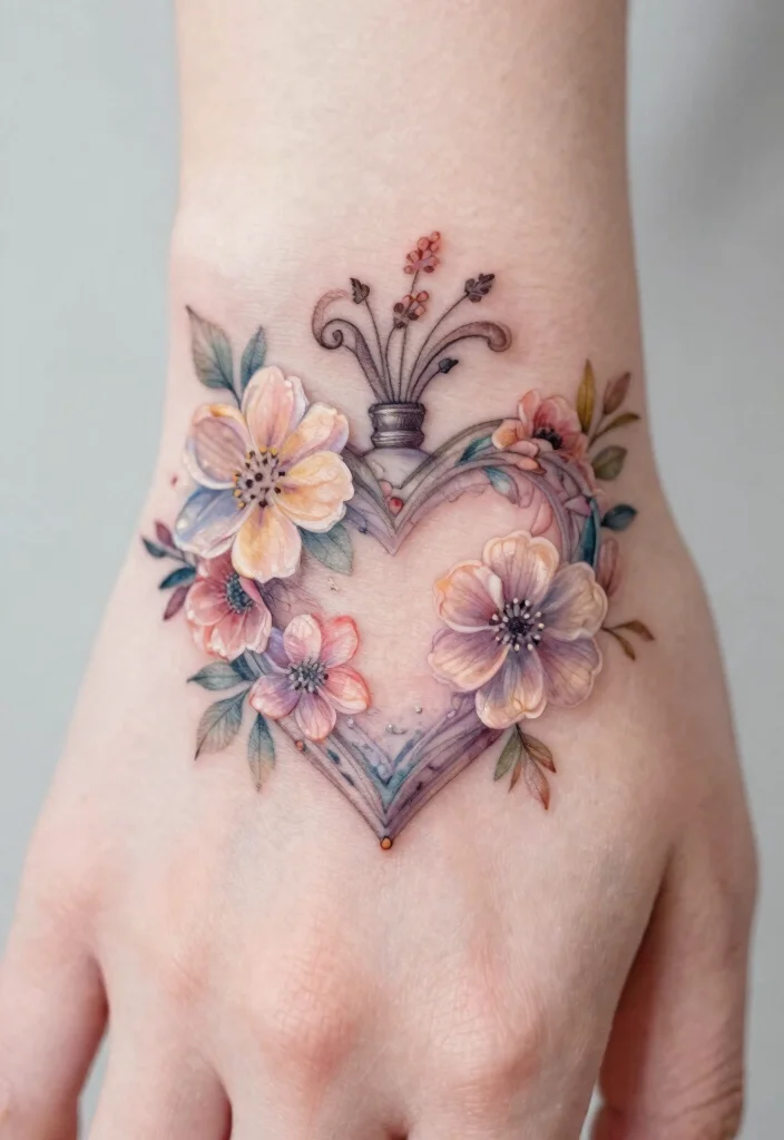 15 Heart Finger Tattoo Ideas: Minimal, Cute, and Personal - 14. Heart with Floral Elements 1