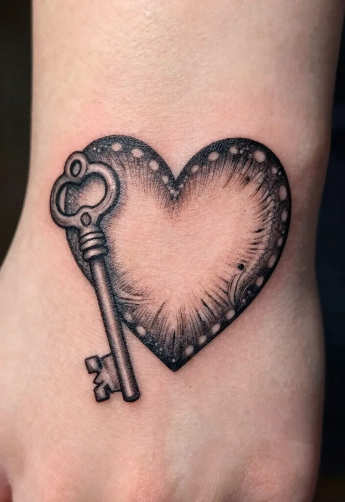 15 Heart Finger Tattoo Ideas: Minimal, Cute, and Personal - 15. Heart with a Key 1