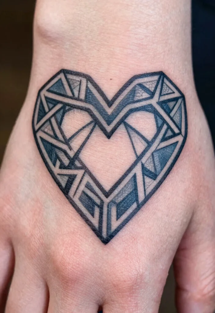 15 Heart Finger Tattoo Ideas: Minimal, Cute, and Personal - 8. Geometric Heart 1