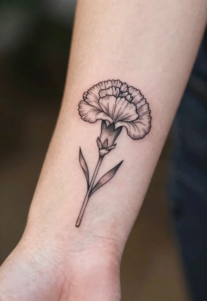 15 January Birth Flower Tattoo Ideas: Symbolic and Delicate - 1. Simple Outline Carnation 1