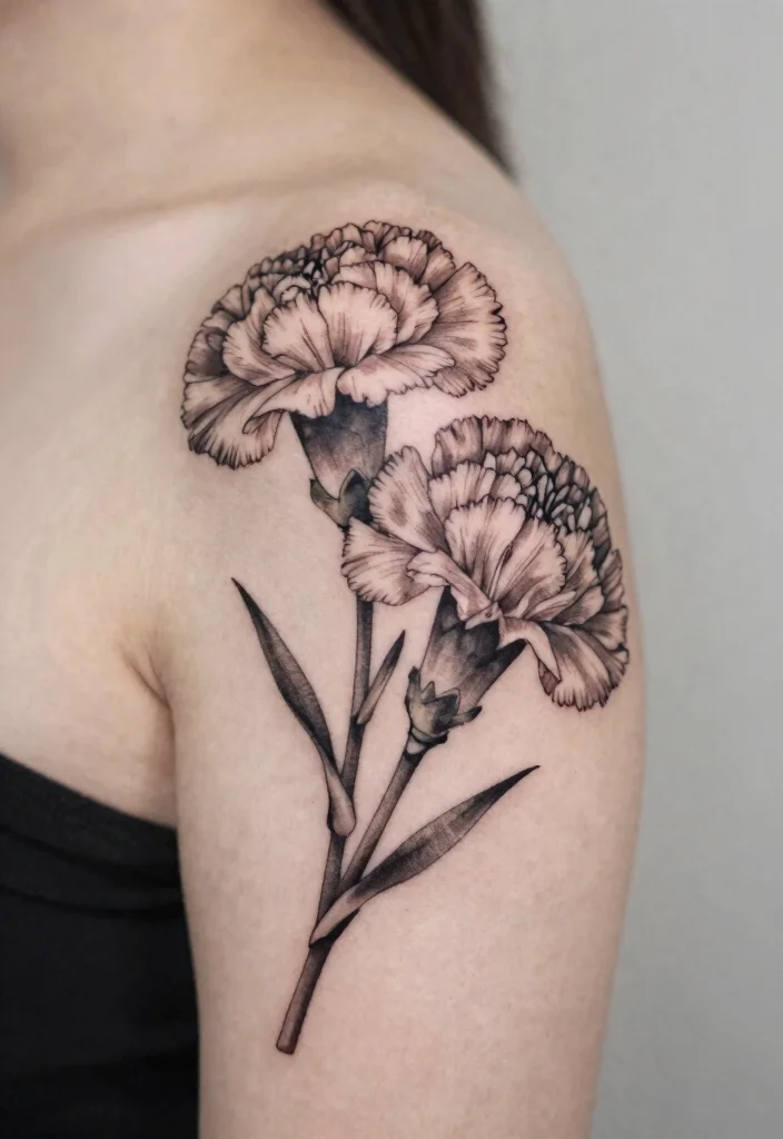 15 January Birth Flower Tattoo Ideas: Symbolic and Delicate - 11. Double Carnation Design 1