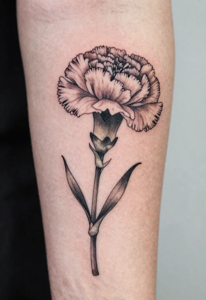 15 January Birth Flower Tattoo Ideas: Symbolic and Delicate - 13. Side-Profile Carnation Tattoo 1