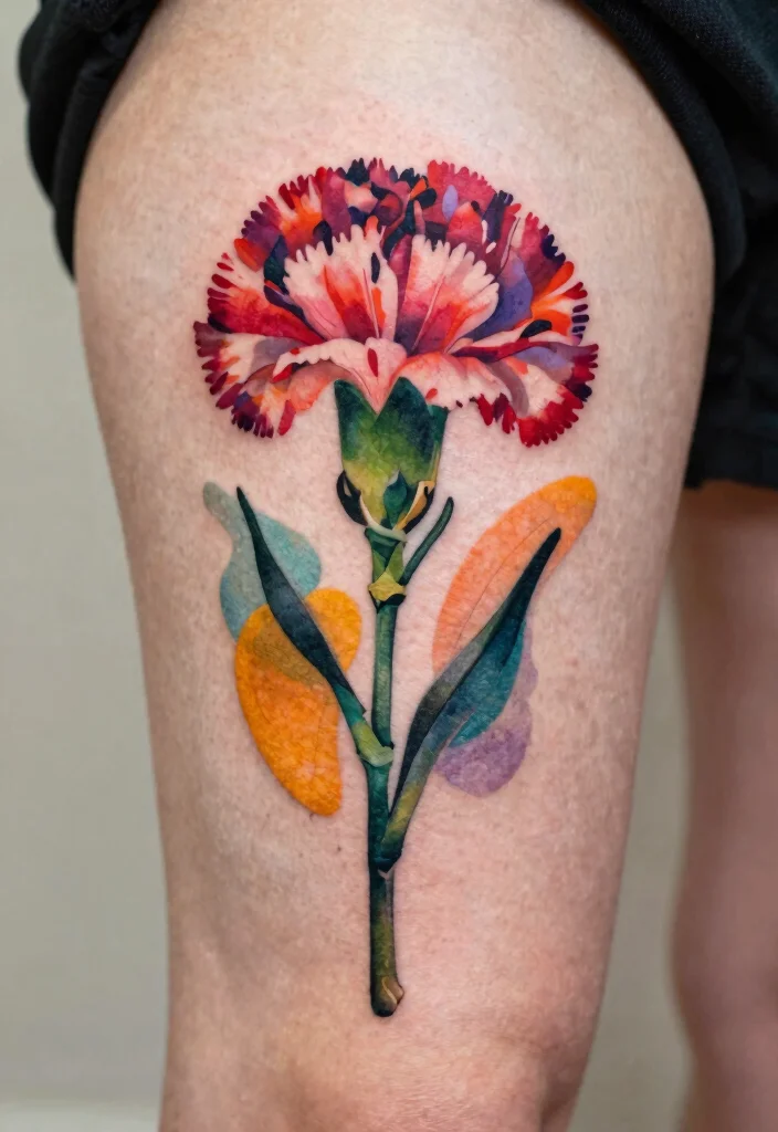 15 January Birth Flower Tattoo Ideas: Symbolic and Delicate - 14. Abstract Carnation Design 1
