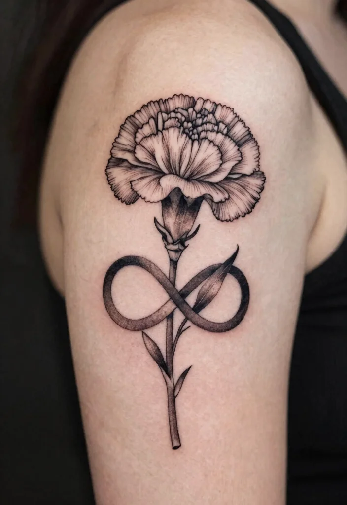 15 January Birth Flower Tattoo Ideas: Symbolic and Delicate - 15. Carnation with Personal Symbol 1