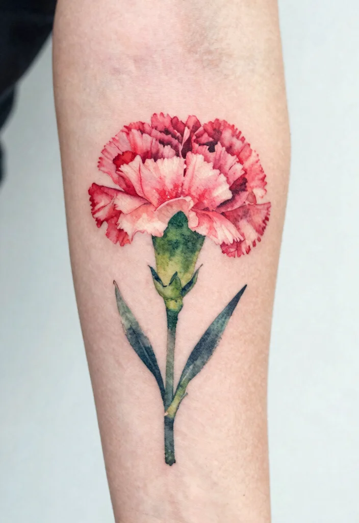 15 January Birth Flower Tattoo Ideas: Symbolic and Delicate - 2. Watercolor Carnation 1