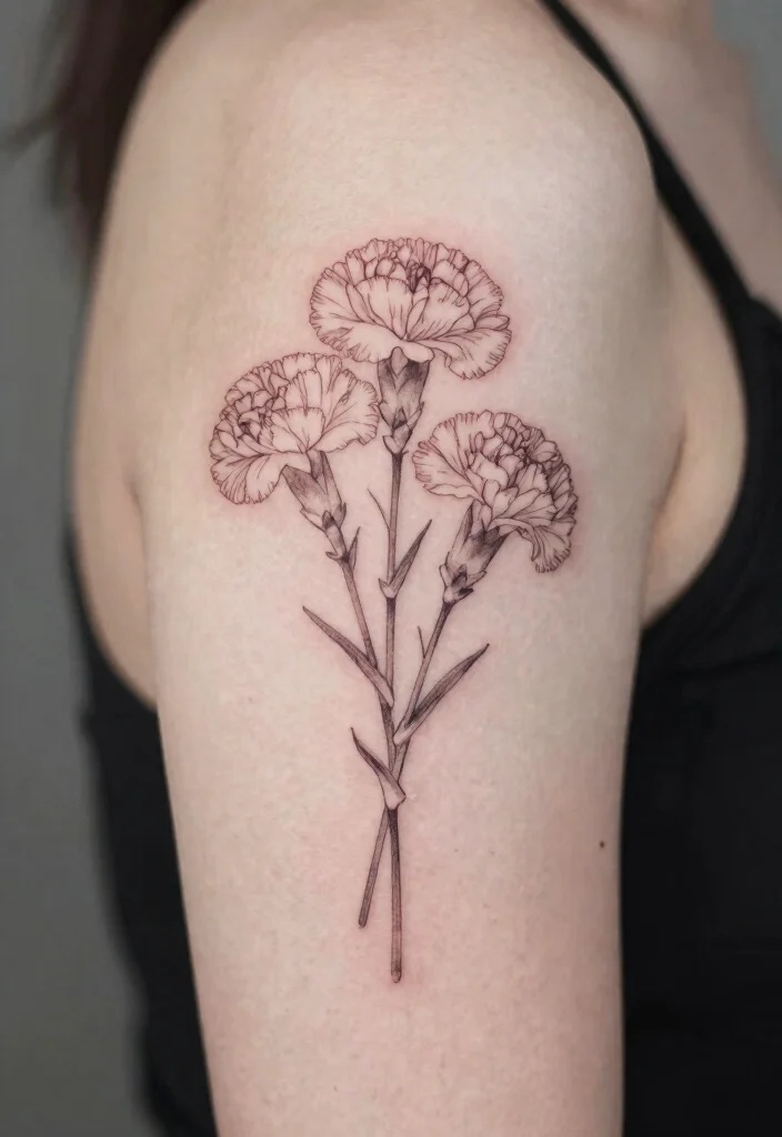 15 January Birth Flower Tattoo Ideas: Symbolic and Delicate - 4. Minimalist Carnation Bouquet 1
