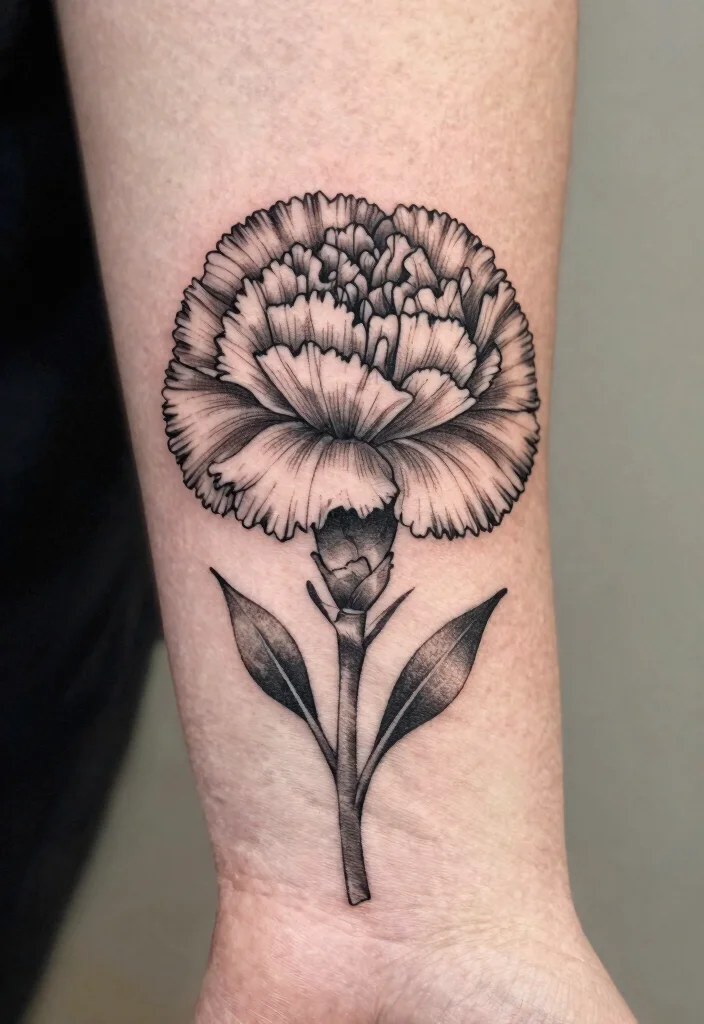 15 January Birth Flower Tattoo Ideas: Symbolic and Delicate - 5. Detailed Line Work Carnation 1