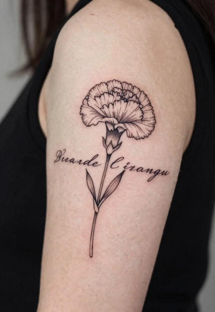 15 January Birth Flower Tattoo Ideas: Symbolic and Delicate - 8. Line Art Carnation with Quote 1