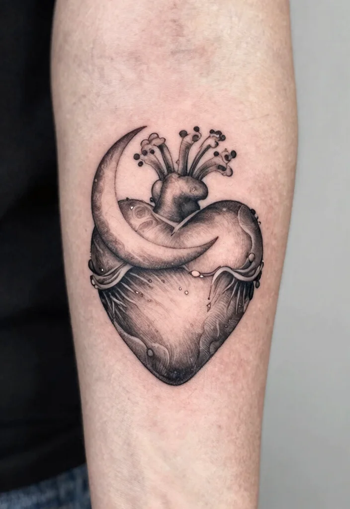 15 Mini Heart Tattoo Ideas Small, Sweet, and Timeless - 14. Heart and Moon Combo 1