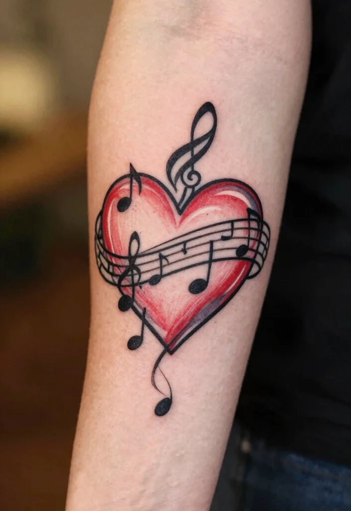15 Mini Heart Tattoo Ideas Small, Sweet, and Timeless - 15. Heart with Music Notes 1