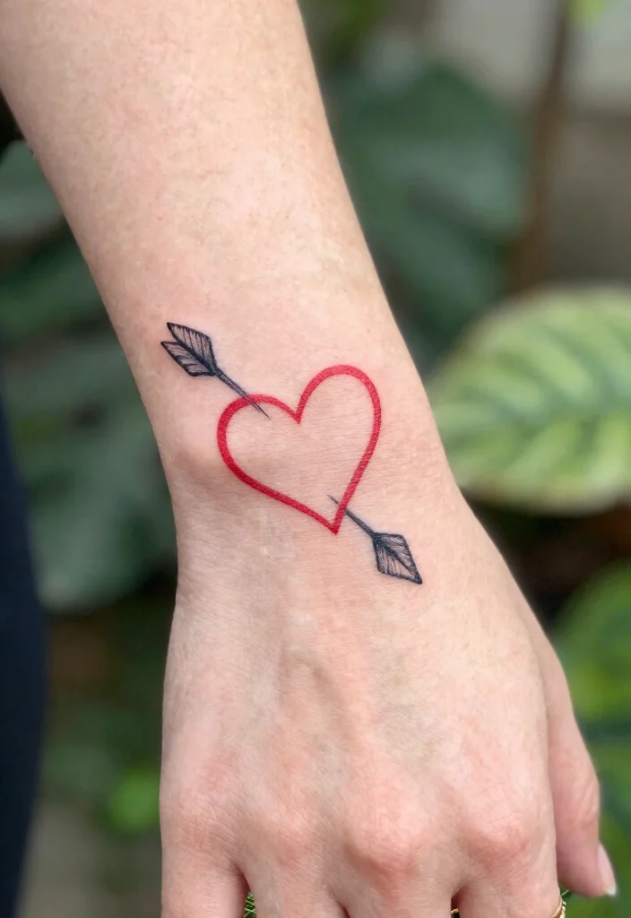 15 Mini Heart Tattoo Ideas Small, Sweet, and Timeless - 4. Minimalist Heart with Arrow 1