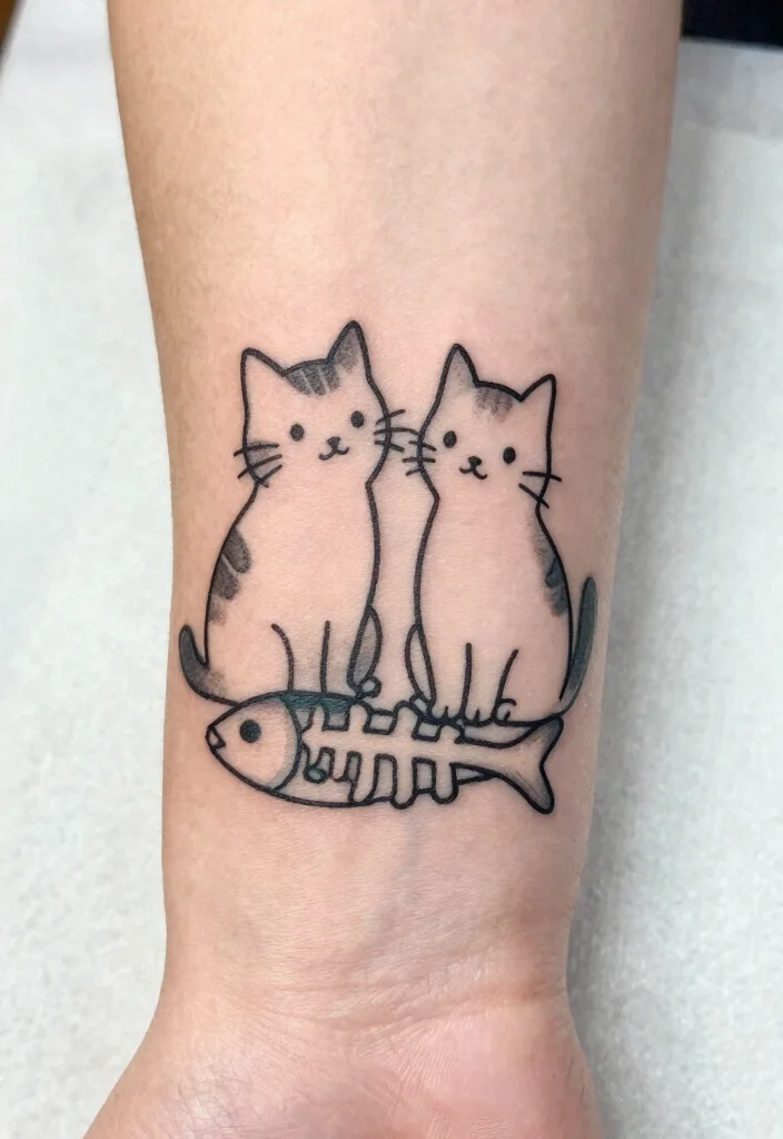 15 Minimalist Cat Tattoo Ideas: Simple, Clean, and Sweet - 15. Cat and Fishbone 1