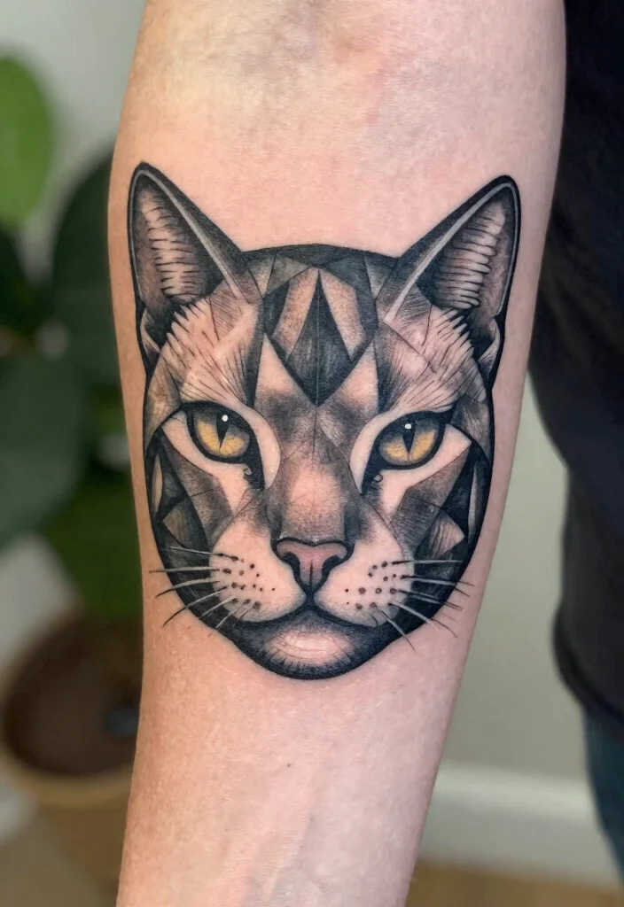 15 Minimalist Cat Tattoo Ideas: Simple, Clean, and Sweet - 2. Geometric Cat Face 1