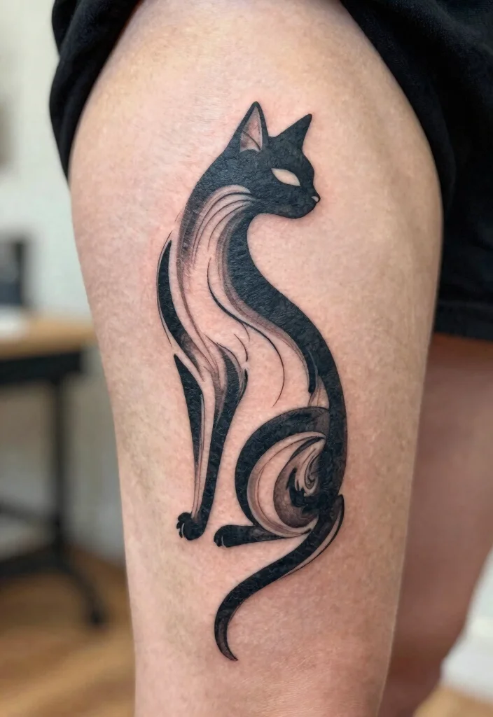 15 Minimalist Cat Tattoo Ideas: Simple, Clean, and Sweet - 5. Abstract Cat Shape 1