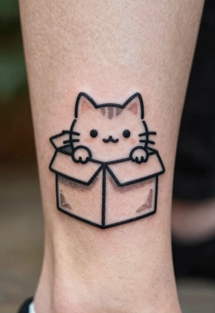 15 Minimalist Cat Tattoo Ideas: Simple, Clean, and Sweet - 7. Cat in a Box 1
