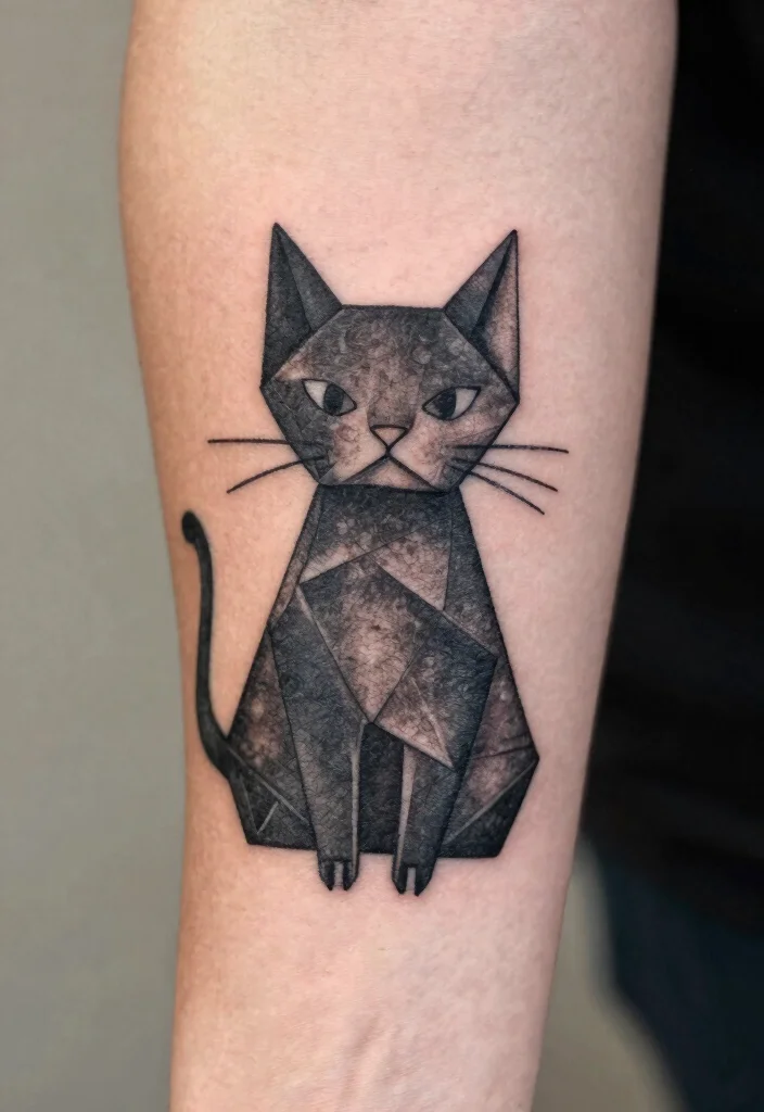 15 Minimalist Cat Tattoo Ideas: Simple, Clean, and Sweet - 9. Origami Cat 1