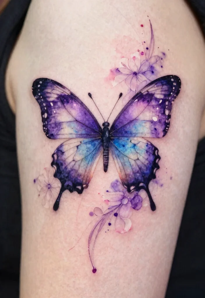 15 Purple Butterfly Tattoo Ideas: Magical, Feminine, and Unique - 1. Ethereal Watercolor Butterfly 1