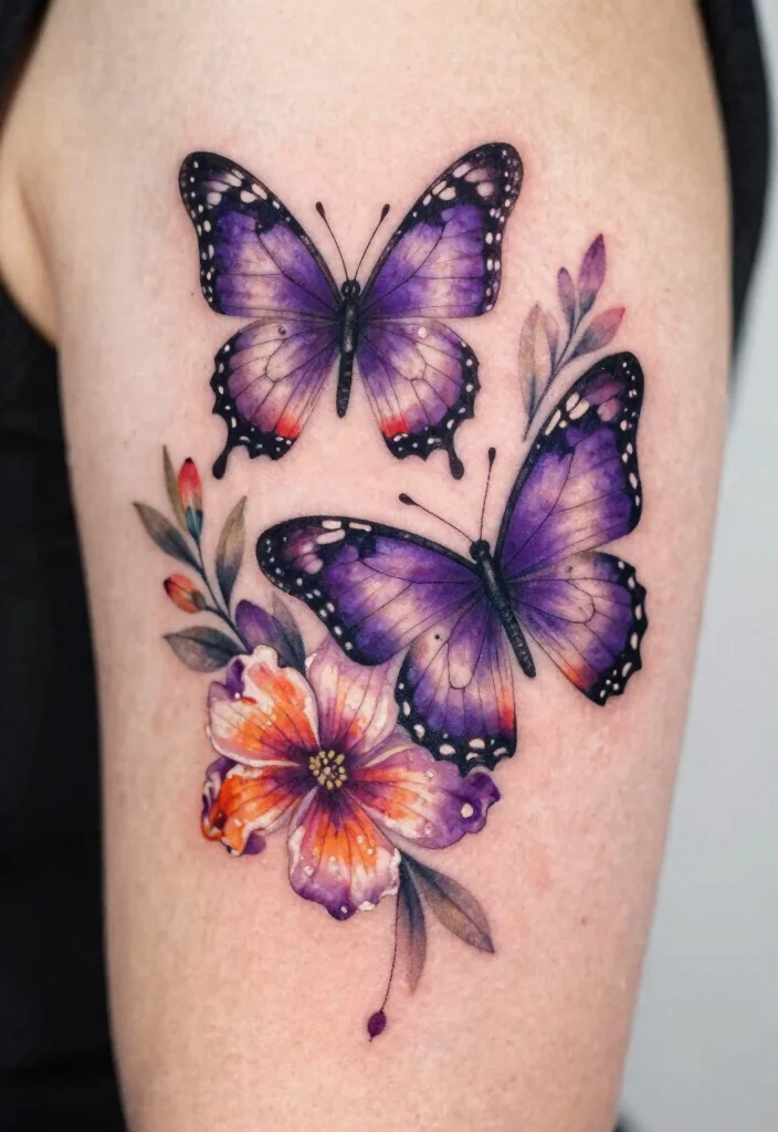 15 Purple Butterfly Tattoo Ideas: Magical, Feminine, and Unique - 12. Double Butterfly Design 1
