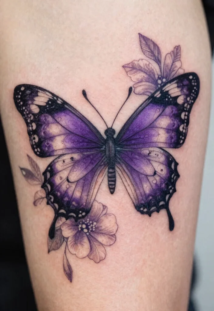 15 Purple Butterfly Tattoo Ideas: Magical, Feminine, and Unique - 6. Vintage-Inspired Butterfly Tattoo 1