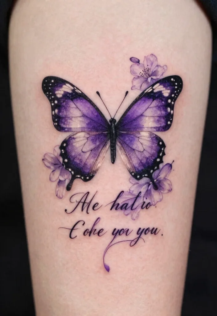 15 Purple Butterfly Tattoo Ideas: Magical, Feminine, and Unique - 9. Butterfly with Quote Design 1