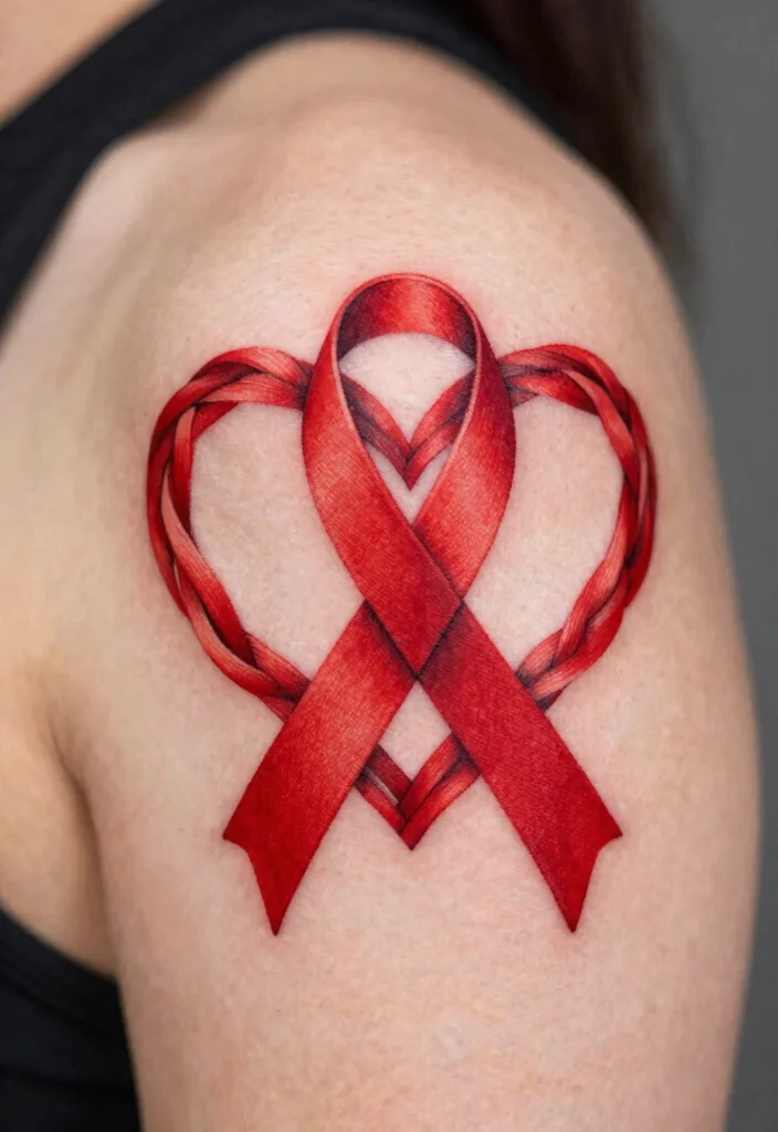 15 Red Ribbon Tattoo Ideas: Meaningful, Simple, and Elegant - 10. Ribbon and Heart Combination 1